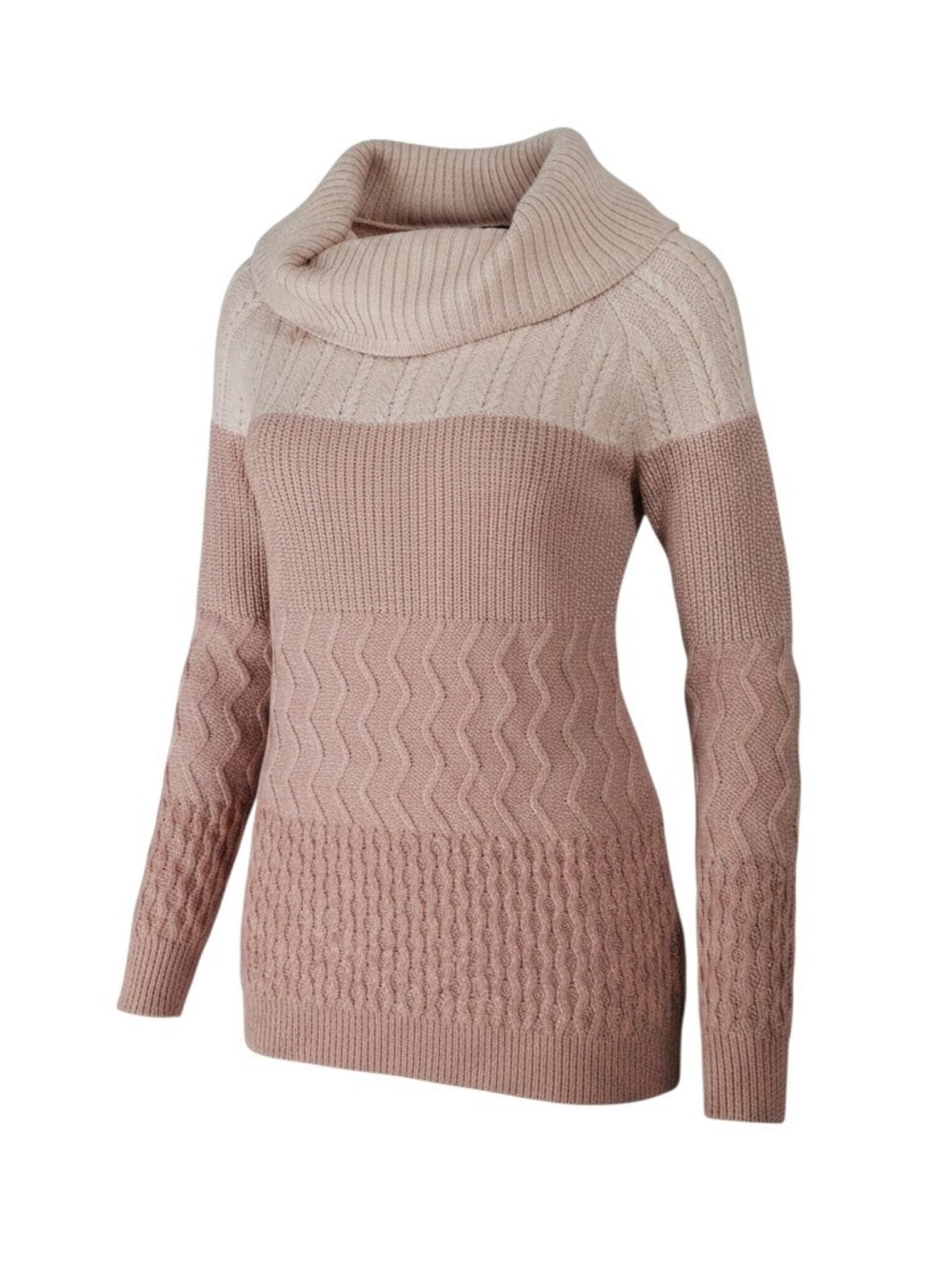 Soho Two-Tone Blush and Dusty Pink Cowl Neck Sweater - Glitter - Size S